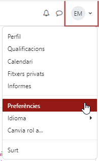 Selecció de l'opció Preferències des del Perfil d'usuari