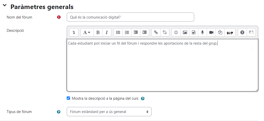 Parametres Generals Forum Moodle