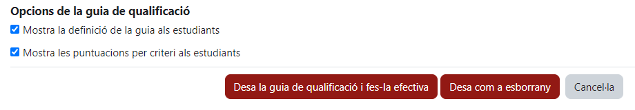 Opcions de visualització i de desar Guia Qualificacio Forum Moodle