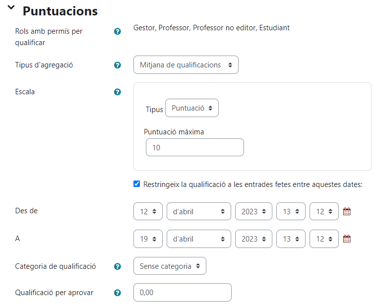 Puntuació Forum Moodle