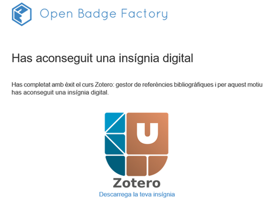 Exemple de correu amb insignia per descarregar.