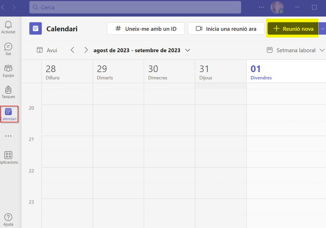 Calendari de MS Teams