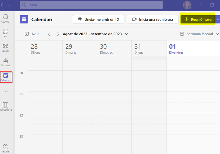 Calendari de MS Teams