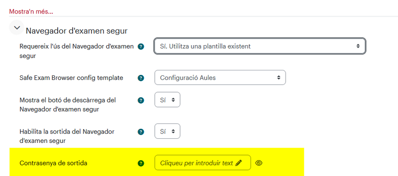 Paràmetres Safe Exam Browser