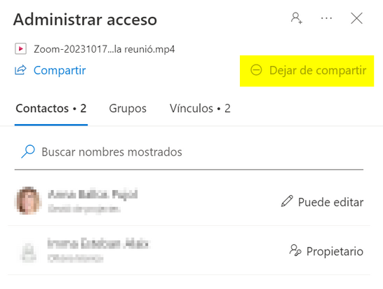 Enregistrament eliminar compartició