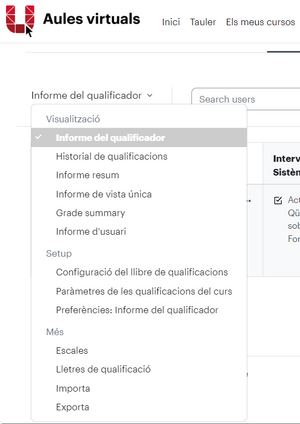 Opcions del menú del qualificador