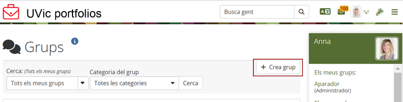 Crear grup a Mahara